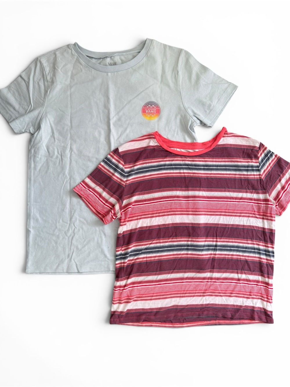 Bundle 🛍️ Vans Light Blue Tee & Abercrombie & Fitch Red Striped Tee S FLAWS